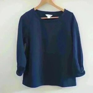 LIZ CALIBORNE | Women's Navy Blue Crewneck  3/4 Length Sleeve Seeater